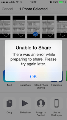 Unable Share Pictures please try again later error iPhone 6 plus