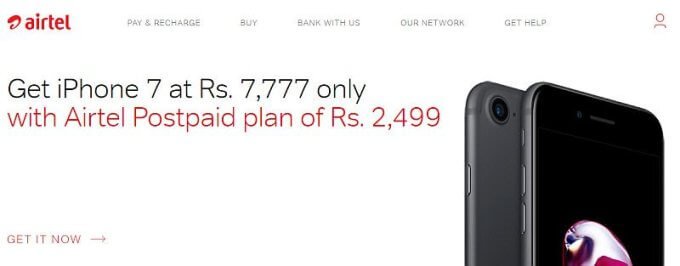 iPhone 7 plus at Rs 7777 Airtel online store