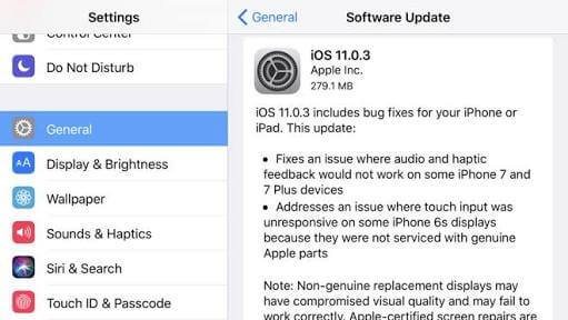 ios 11.0.3 update fixed 2 bugs