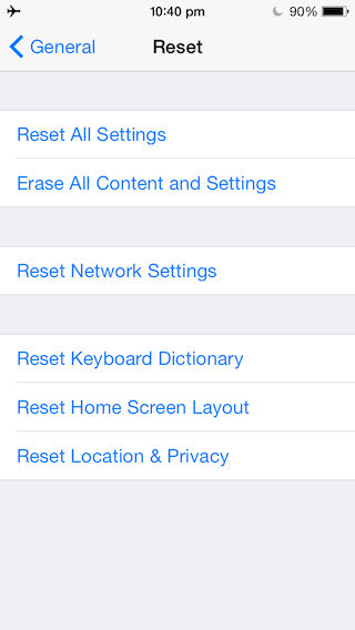 iPhone 7 plus network reset settings