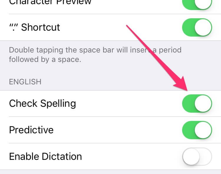 Disable check spelling on iPhone