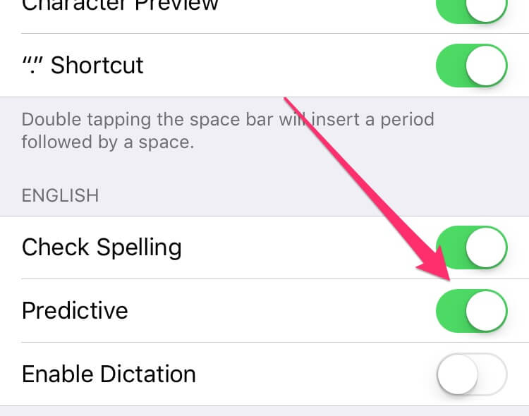 Predictive keyboard option disable